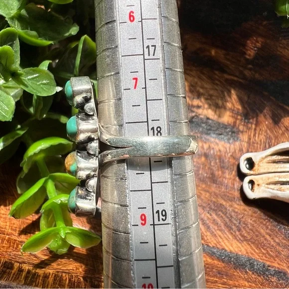 925 Sterling Silver Kingman Turquoise Rectangle Cluster Ring Sz 8 • Southwestern - Picture 7 of 10